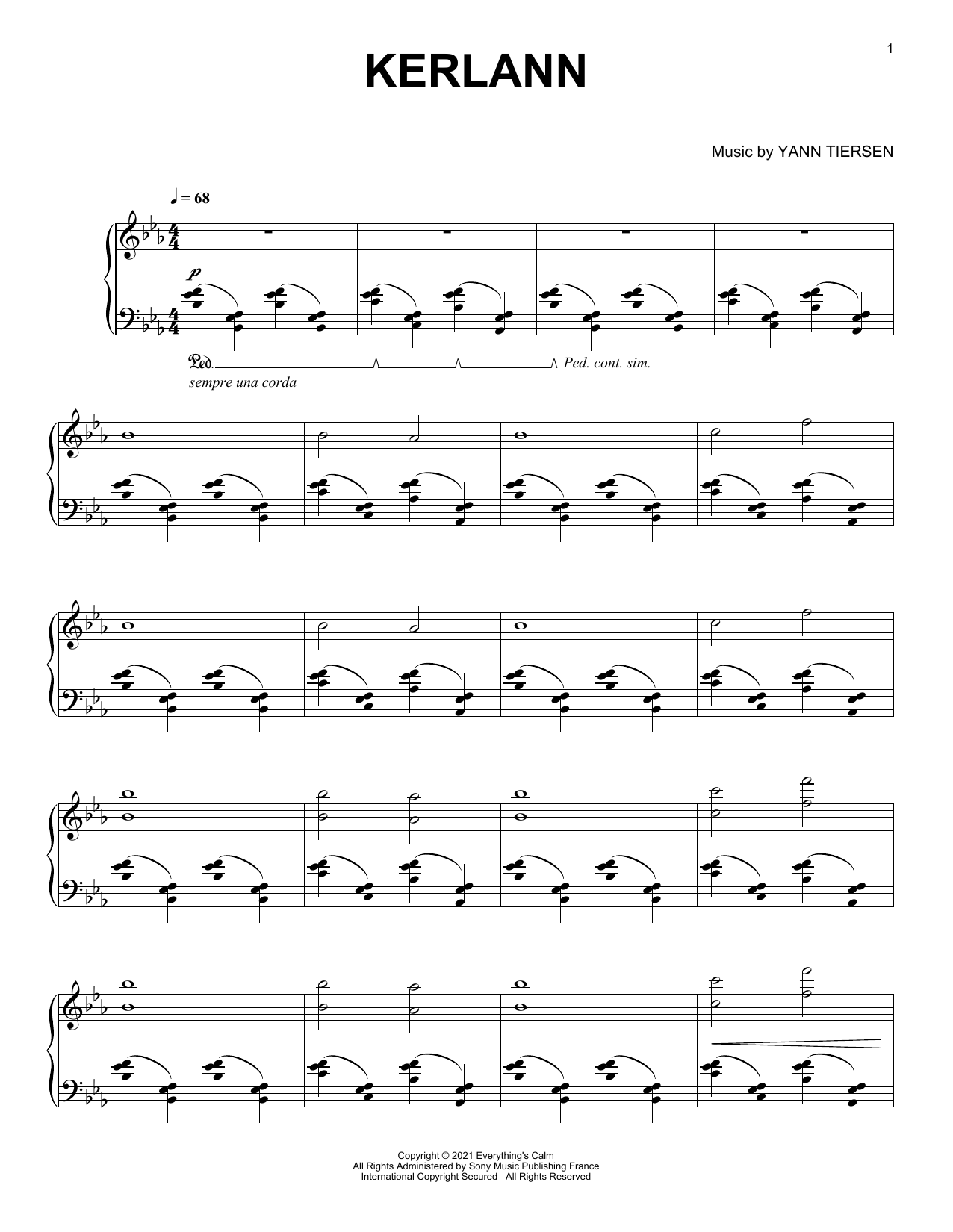 Yann Tiersen Kerlann sheet music notes and chords arranged for Piano Solo