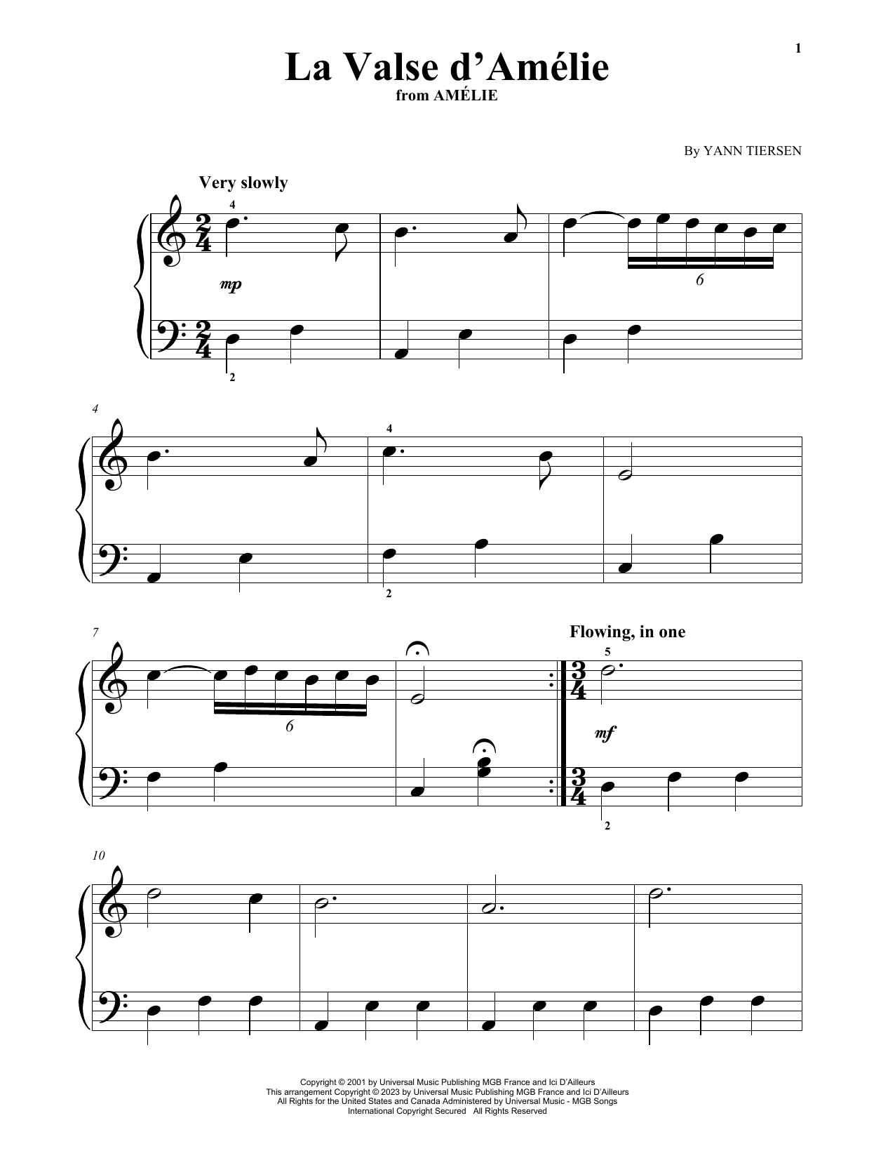 Yann Tiersen La Valse D'Amelie (from Amelie) sheet music notes and chords arranged for Big Note Piano