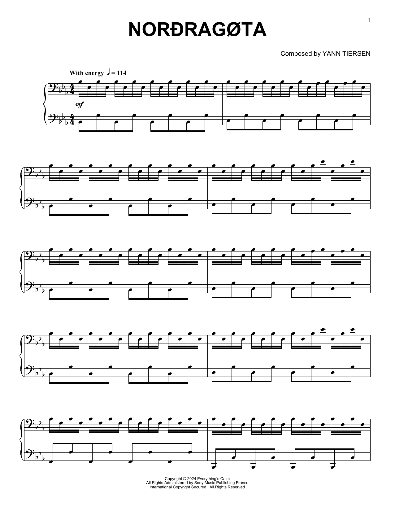 Yann Tiersen Norðragøta sheet music notes and chords arranged for Piano Solo