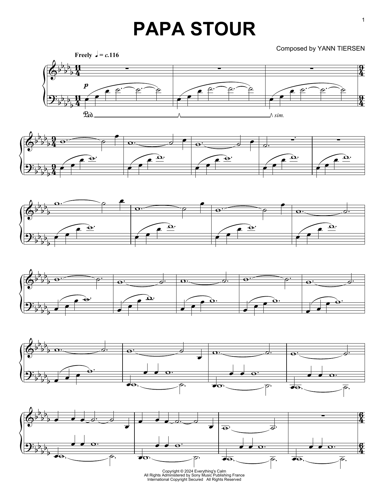 Yann Tiersen Papa Stour sheet music notes and chords arranged for Piano Solo