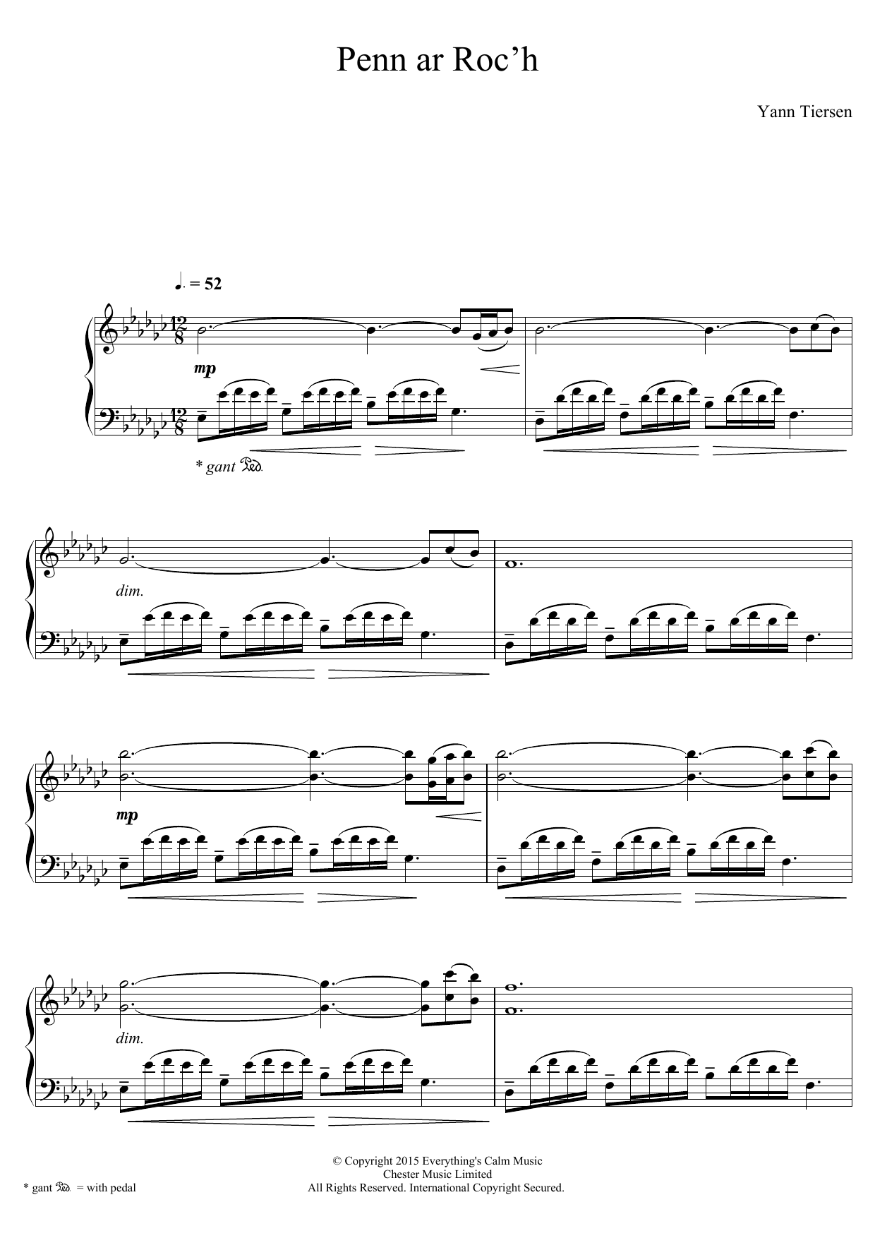 Yann Tiersen Penn Ar Roc'h sheet music notes and chords arranged for Piano Solo