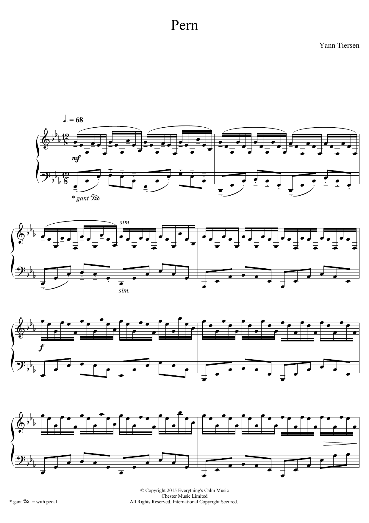 Yann Tiersen Pern sheet music notes and chords arranged for Piano Solo