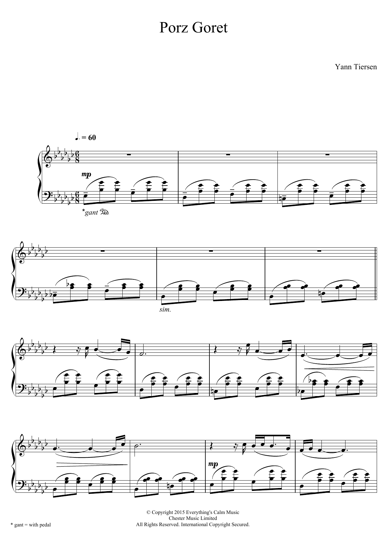 Yann Tiersen Porz Goret sheet music notes and chords arranged for Easy Piano