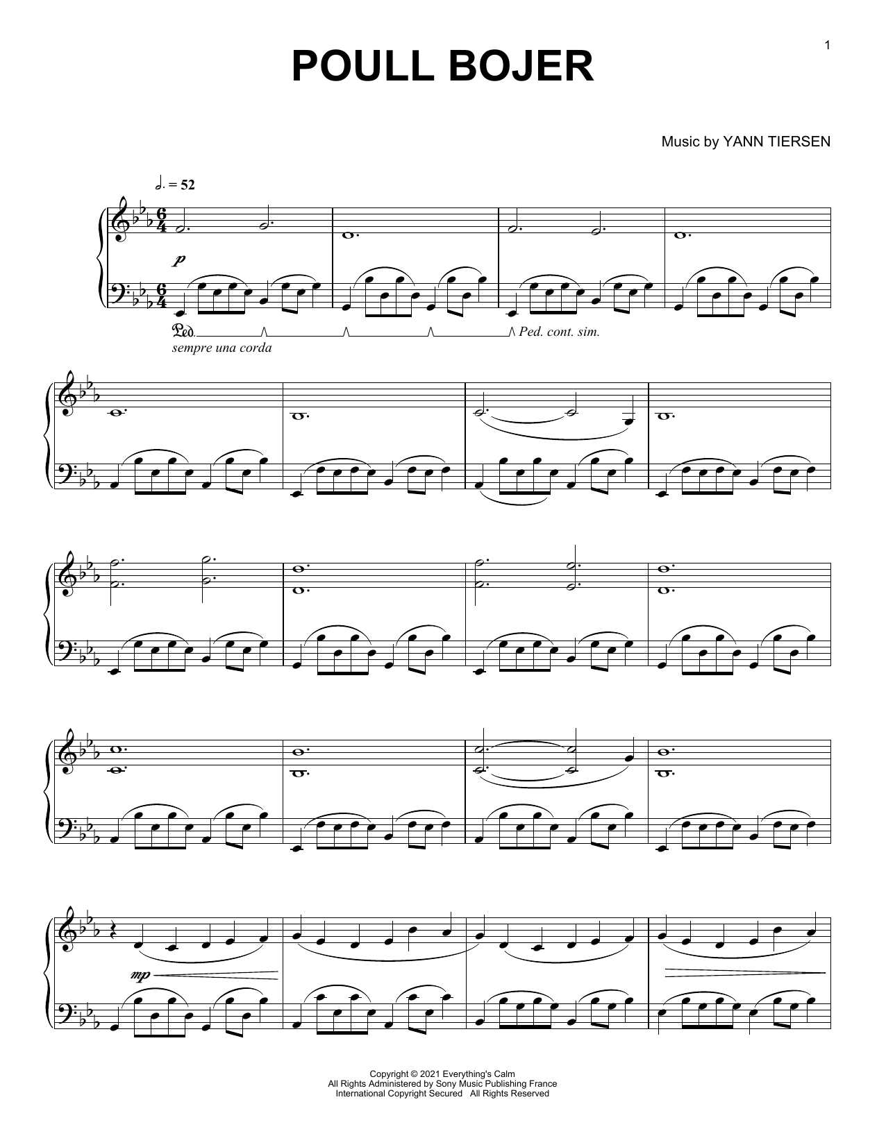 Yann Tiersen Poull Bojer sheet music notes and chords arranged for Piano Solo