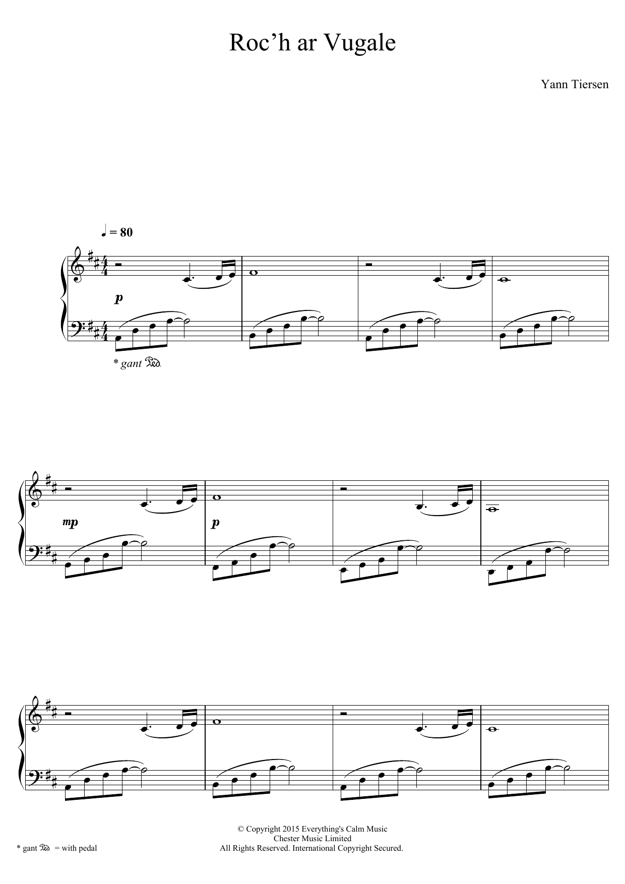 Yann Tiersen Roc'h Ar Vugale sheet music notes and chords arranged for Piano Solo