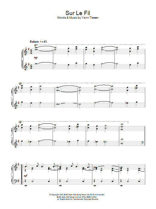 Yann Tiersen Sur Le Fil sheet music notes and chords arranged for Piano Solo