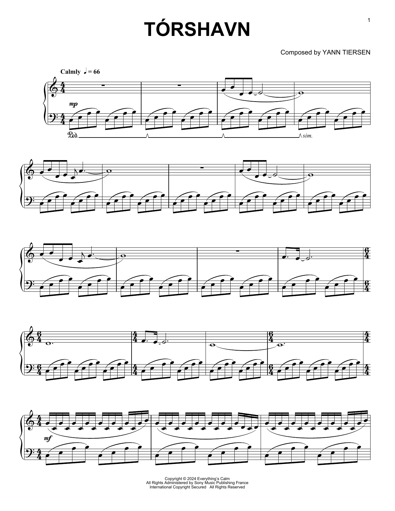 Yann Tiersen Tórshavn sheet music notes and chords arranged for Piano Solo