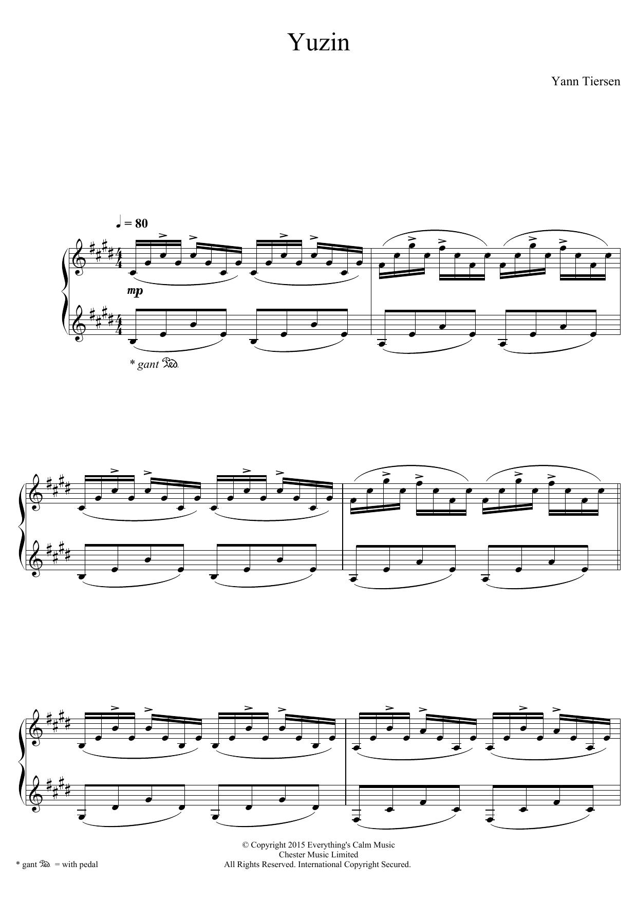Yann Tiersen Yuzin sheet music notes and chords arranged for Piano Solo