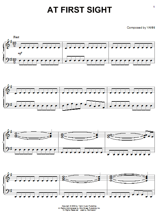 Yanni At First Sight sheet music notes and chords arranged for Piano Solo