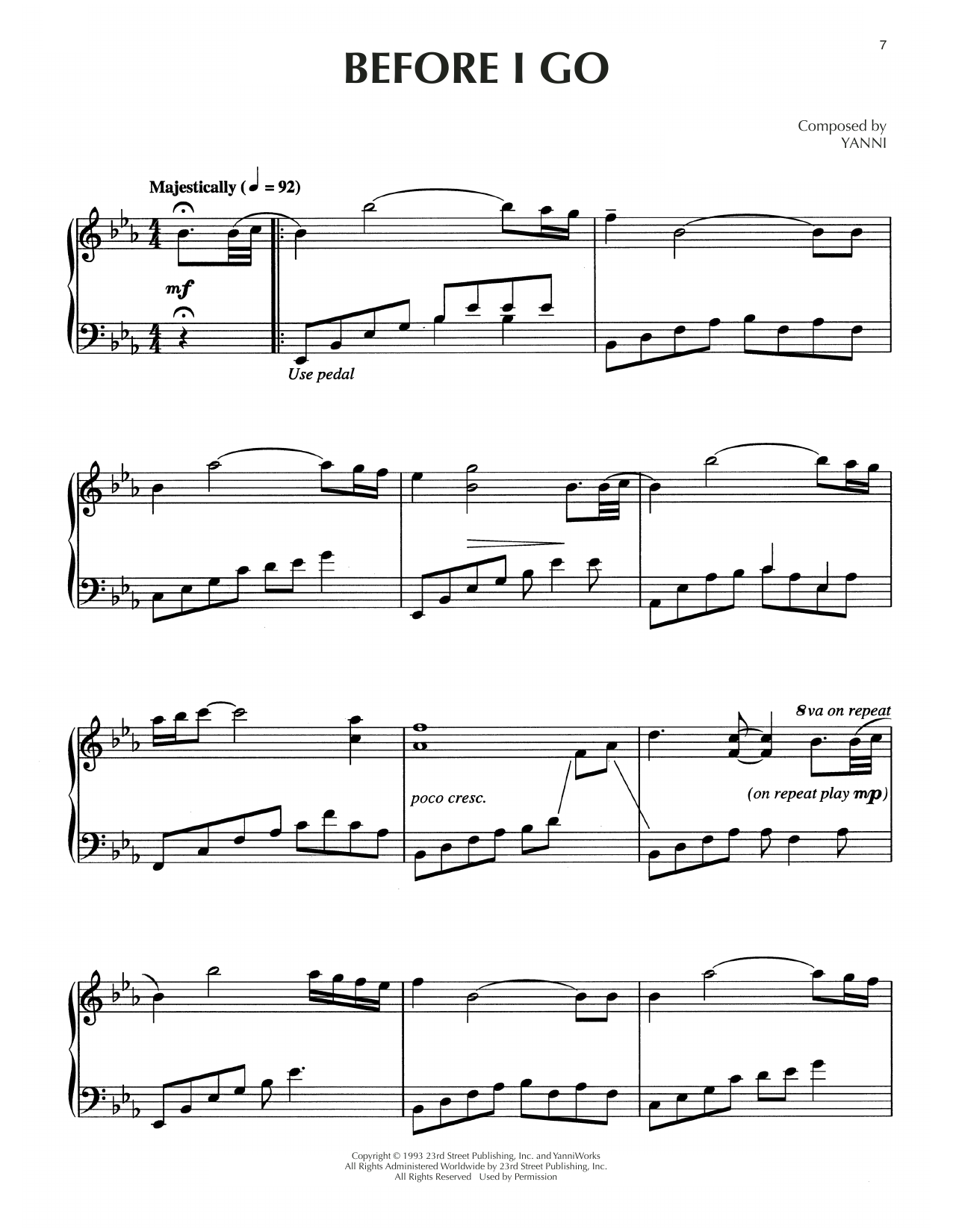 Yanni Before I Go sheet music notes and chords arranged for Piano Solo