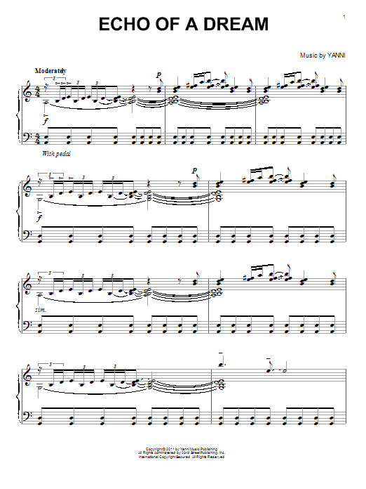 Yanni Echo Of A Dream sheet music notes and chords arranged for Piano Solo