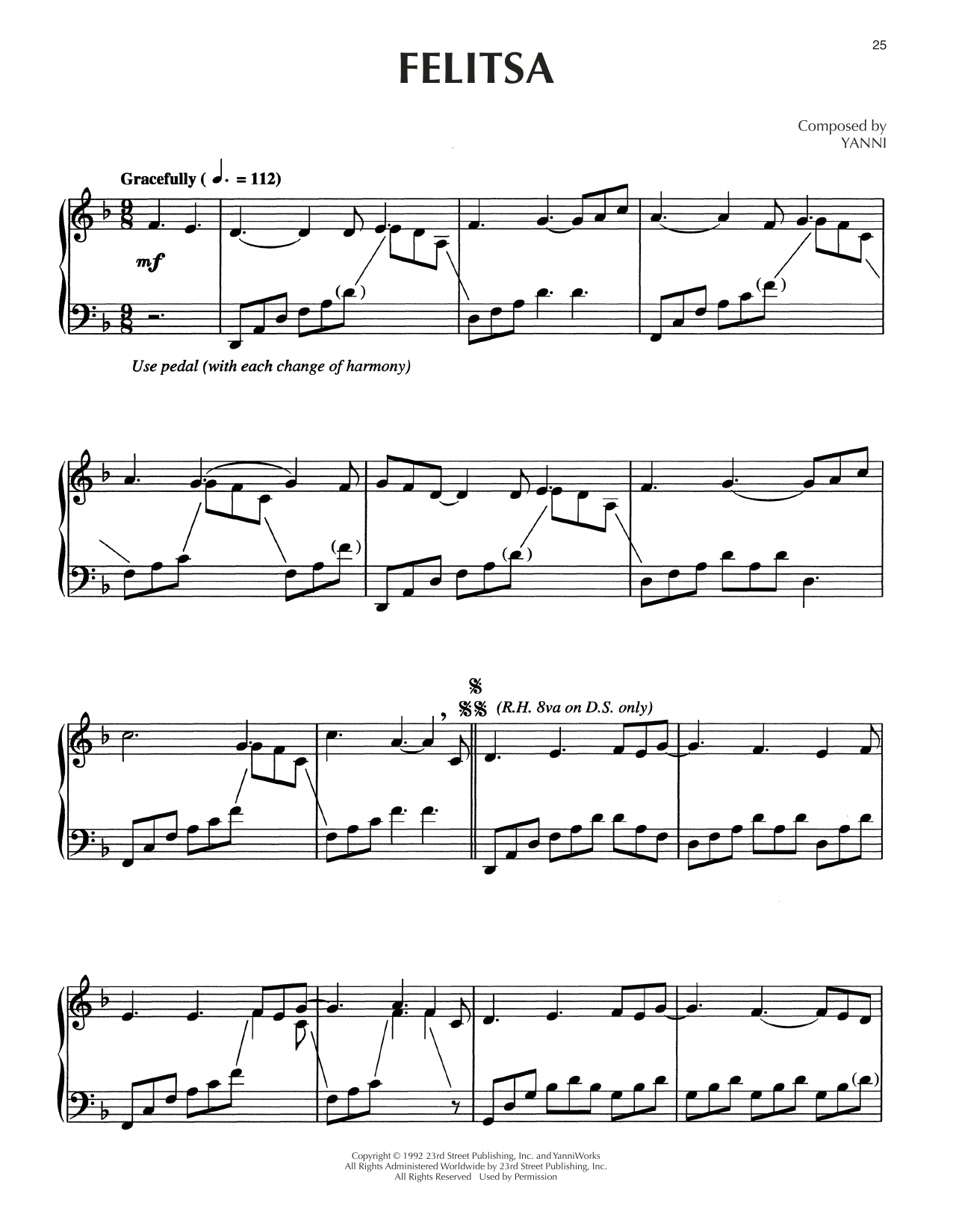 Yanni Felitsa sheet music notes and chords arranged for Piano Solo