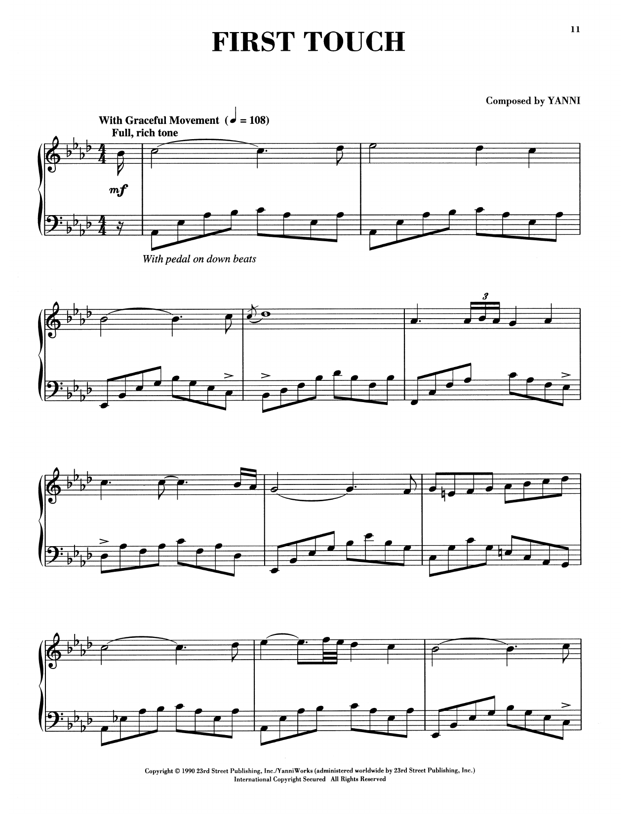 Yanni First Touch sheet music notes and chords arranged for Piano Solo