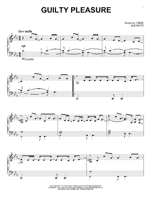 Yanni Guilty Pleasure sheet music notes and chords arranged for Piano Solo