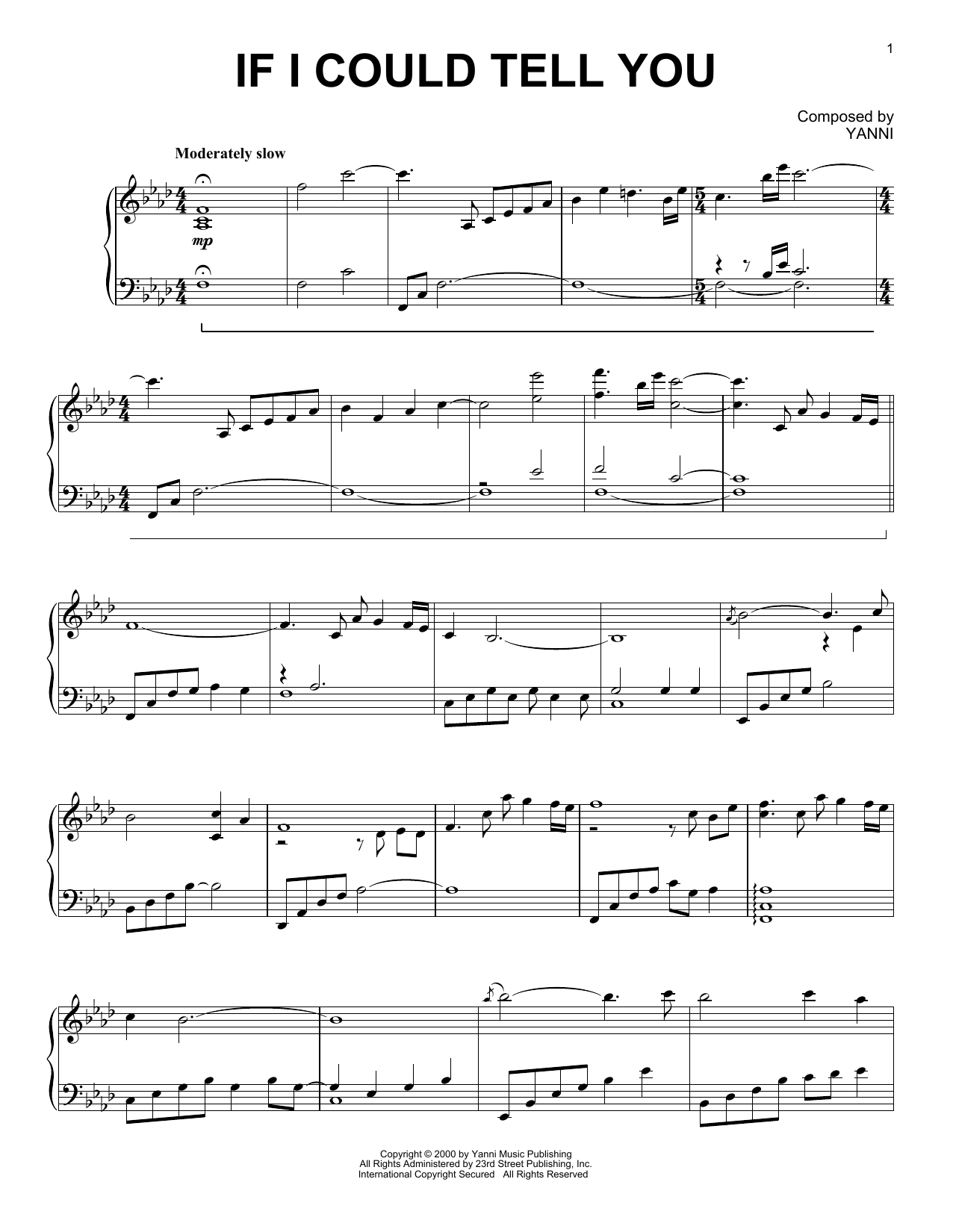 Yanni If I Could Tell You sheet music notes and chords arranged for Piano Solo