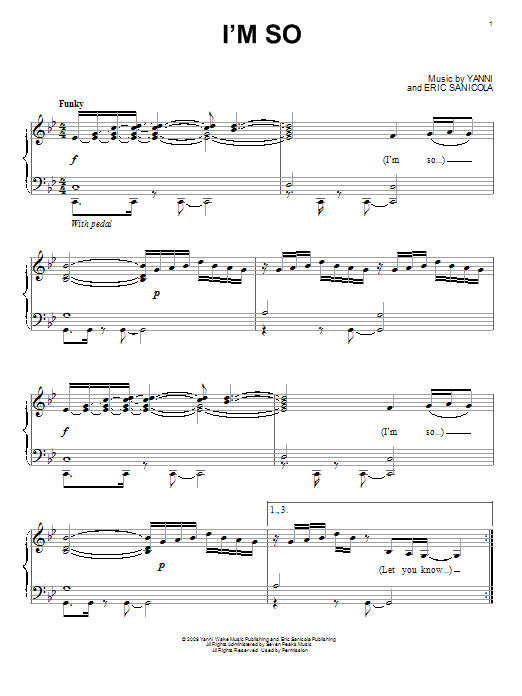 Yanni I'm So sheet music notes and chords arranged for Piano Solo