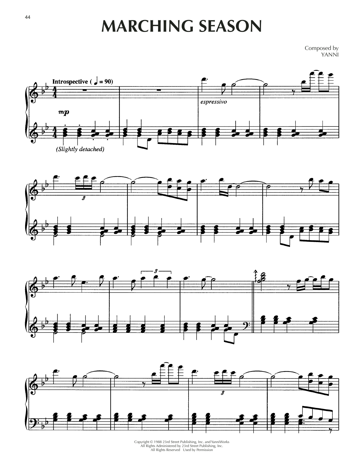 Yanni Marching Season sheet music notes and chords arranged for Piano Solo