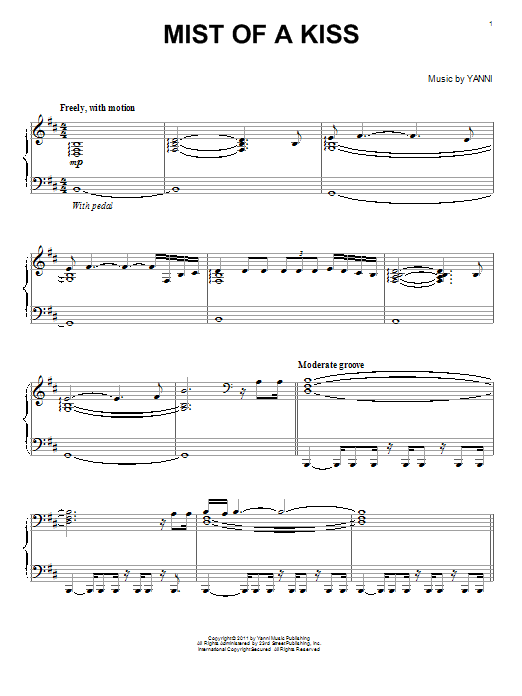 Yanni Mist Of A Kiss sheet music notes and chords arranged for Piano Solo