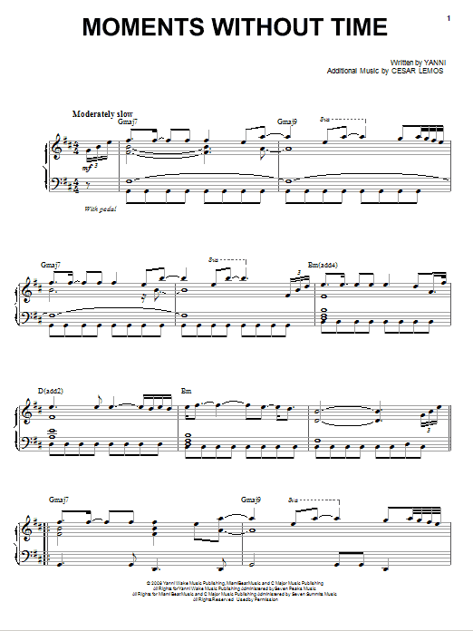 Yanni Moments Without Time sheet music notes and chords arranged for Piano, Vocal & Guitar Chords (Right-Hand Melody)
