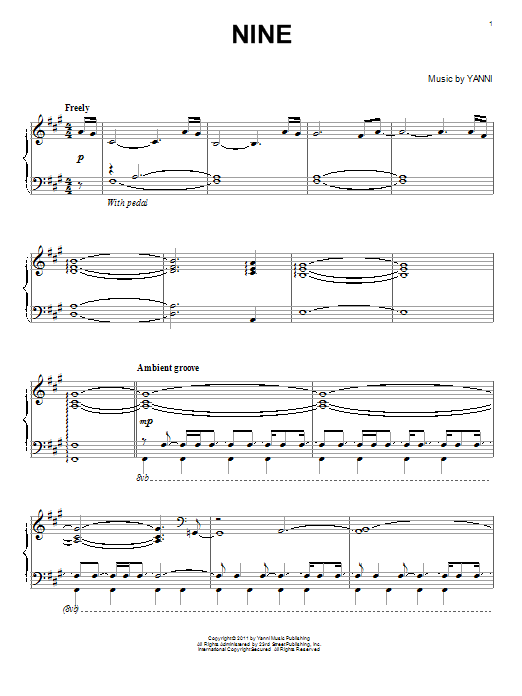 Yanni Nine sheet music notes and chords arranged for Piano Solo