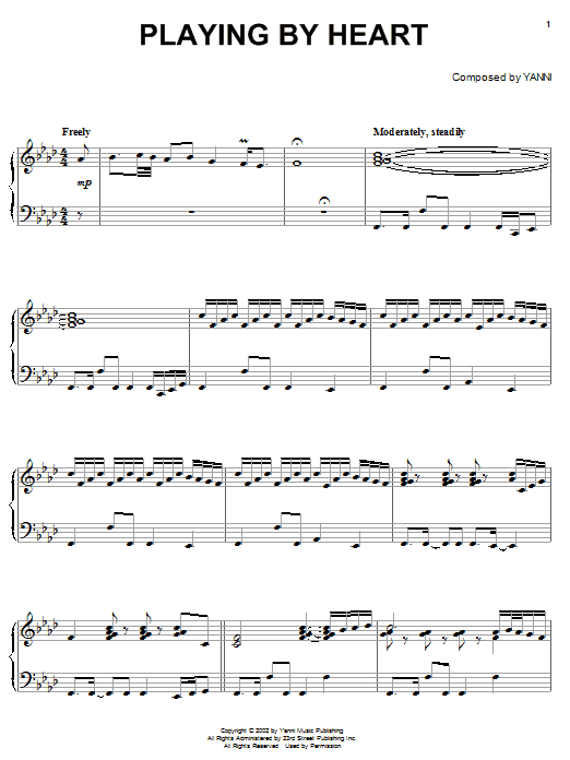Yanni Playing By Heart sheet music notes and chords arranged for Piano Solo