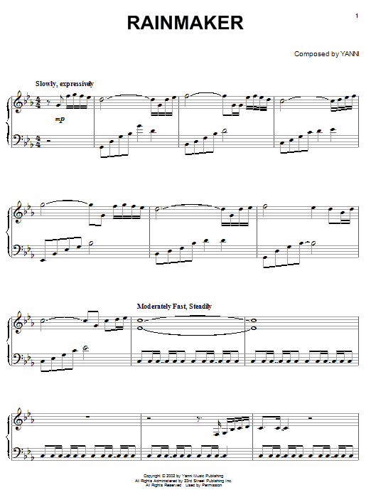 Yanni Rainmaker sheet music notes and chords arranged for Piano Solo