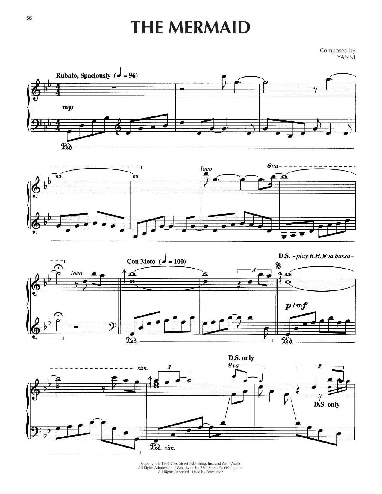Yanni The Mermaid sheet music notes and chords arranged for Piano Solo