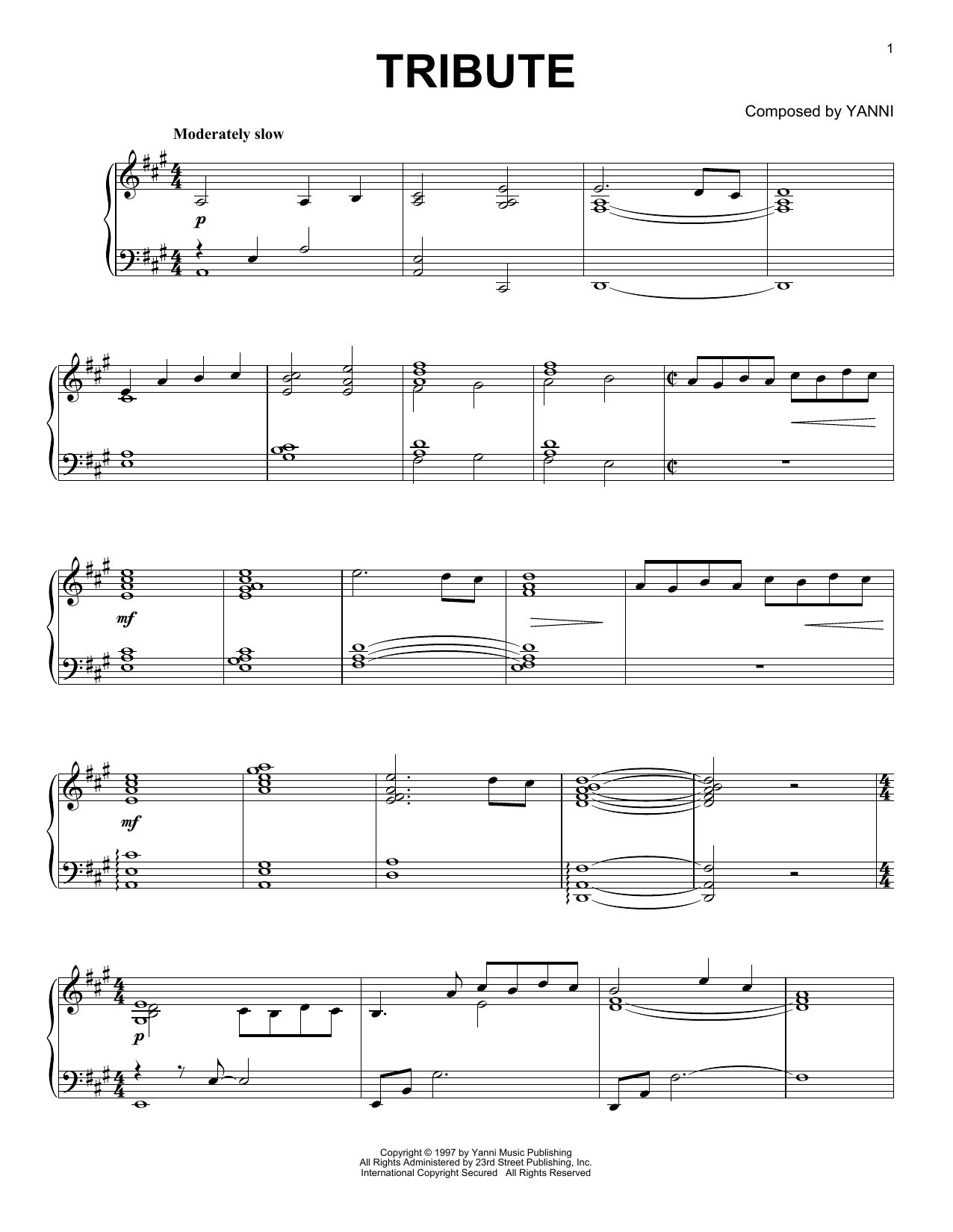 Yanni Tribute sheet music notes and chords arranged for Piano Solo