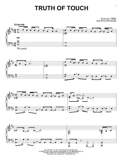Yanni Truth Of Touch sheet music notes and chords arranged for Piano Solo