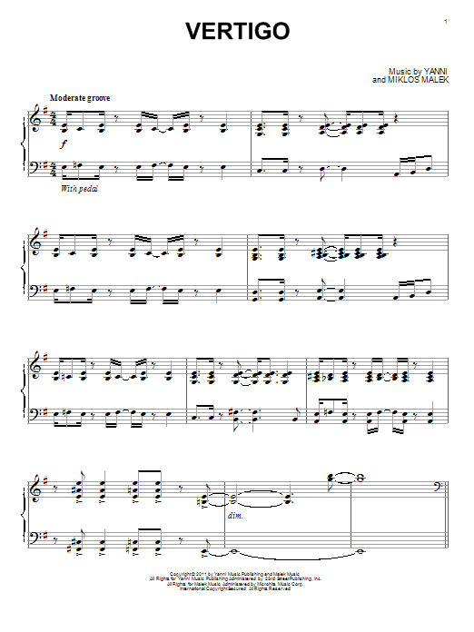 Yanni Vertigo sheet music notes and chords arranged for Piano Solo