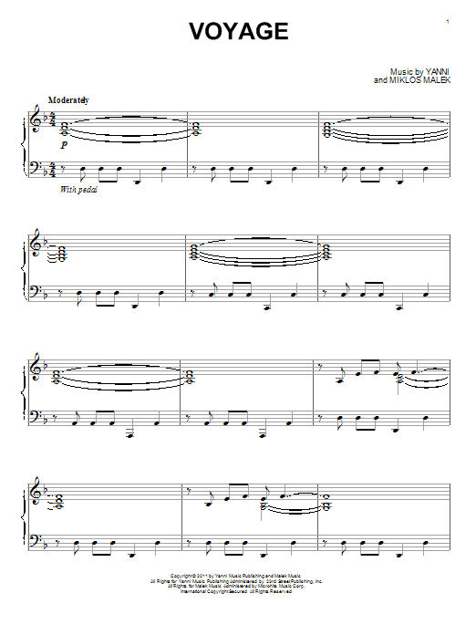 Yanni Voyage sheet music notes and chords arranged for Piano Solo