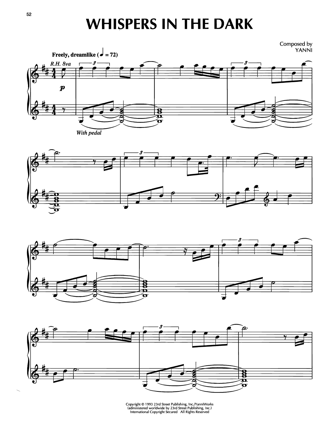 Yanni Whispers In The Dark sheet music notes and chords arranged for Piano Solo