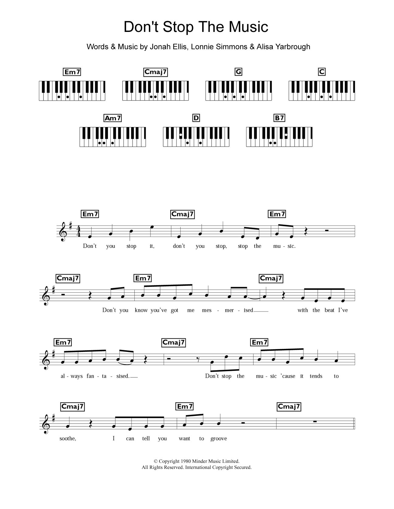 Yarbrough and Peoples Don't Stop The Music sheet music notes and chords arranged for Piano Chords/Lyrics