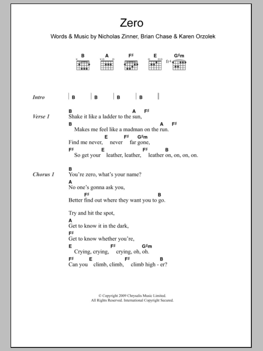 Yeah Yeah Yeahs Zero sheet music notes and chords arranged for Guitar Chords/Lyrics