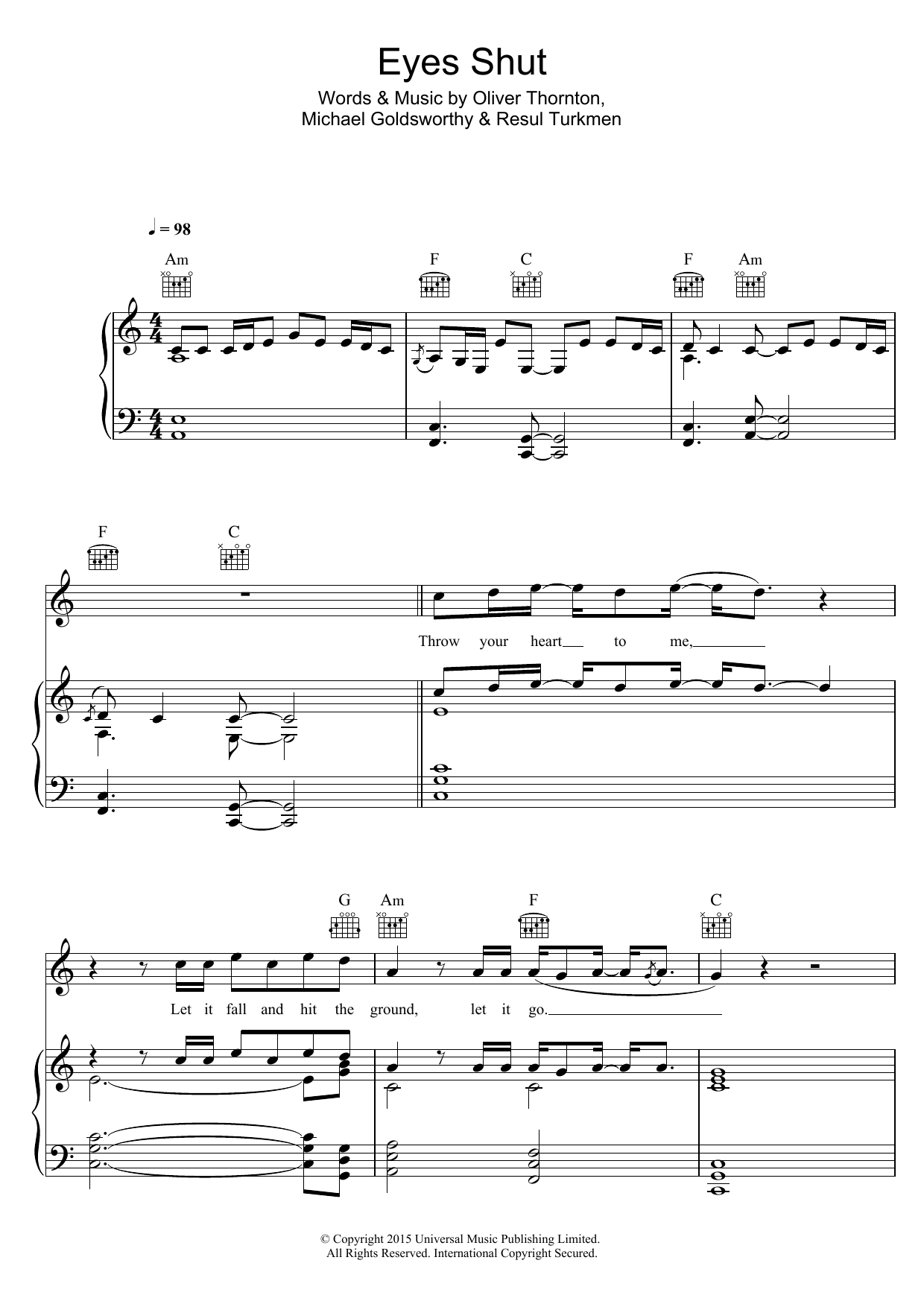 Years & Years Eyes Shut sheet music notes and chords arranged for Piano, Vocal & Guitar Chords