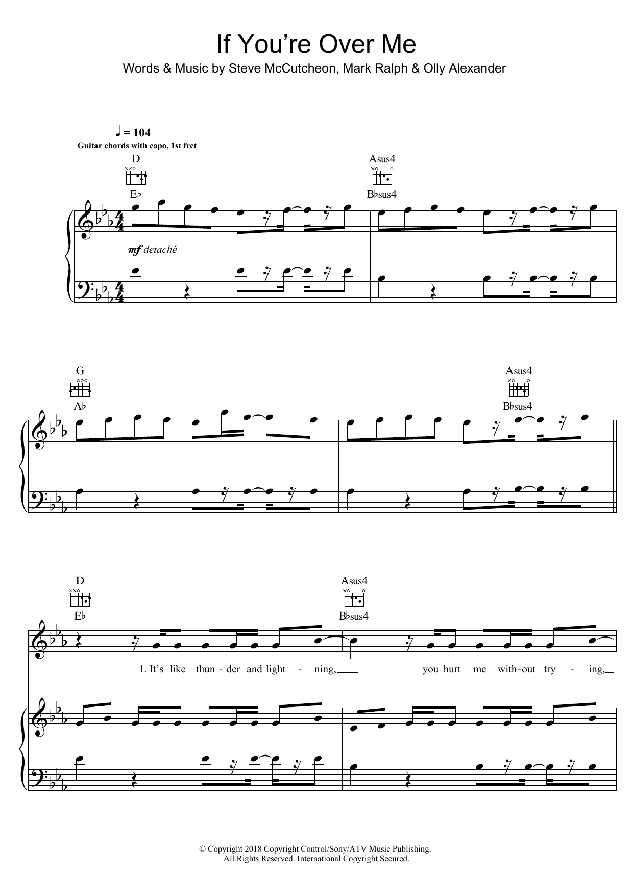 Years & Years If You're Over Me sheet music notes and chords arranged for Piano, Vocal & Guitar Chords