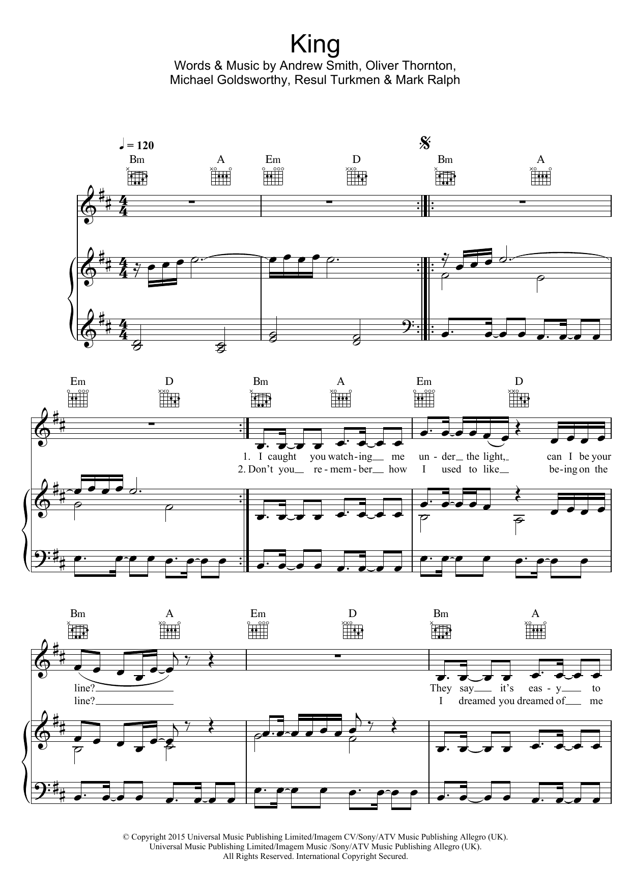 Years & Years King sheet music notes and chords arranged for Easy Piano