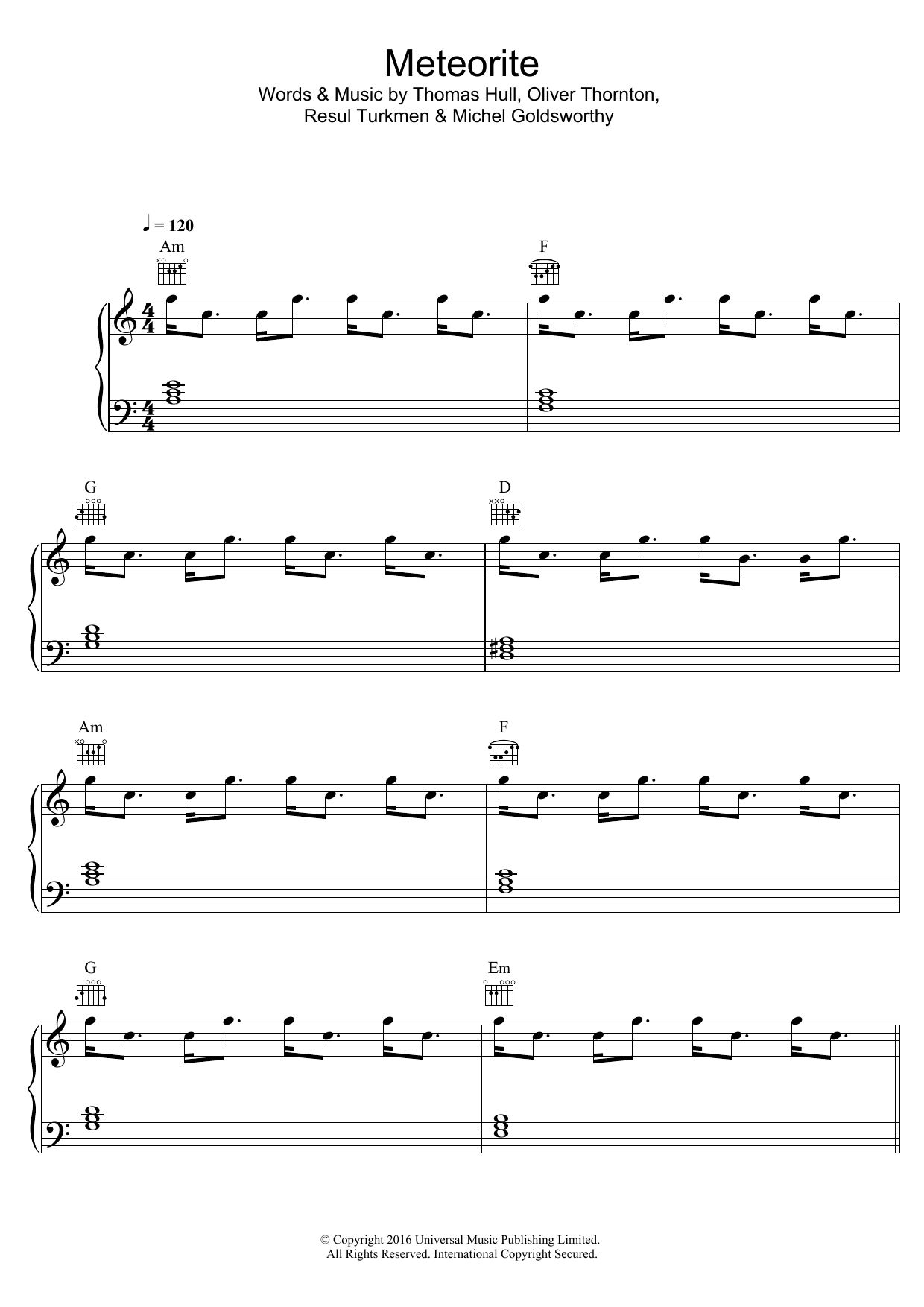 Years & Years Meteorite sheet music notes and chords arranged for Piano, Vocal & Guitar Chords