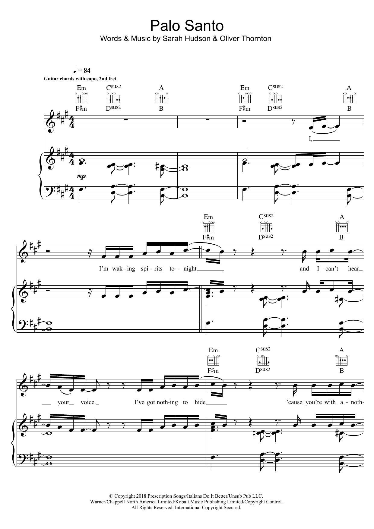 Years & Years Palo Santo sheet music notes and chords arranged for Piano, Vocal & Guitar Chords