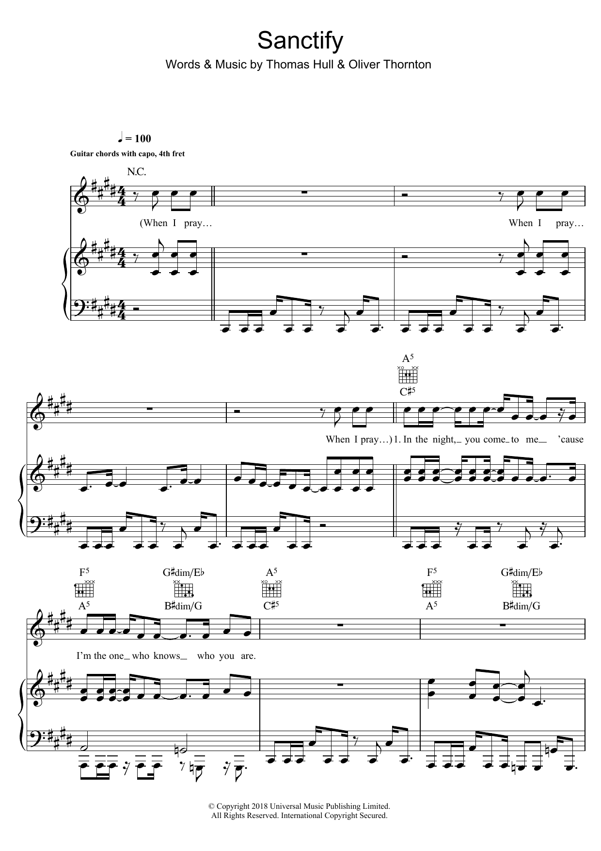 Years & Years Sanctify sheet music notes and chords arranged for Piano, Vocal & Guitar Chords