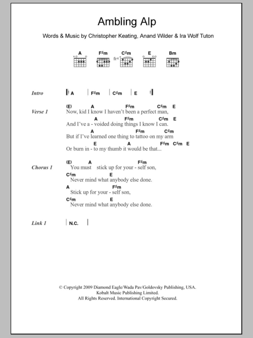 Yeasayer Ambling Alp sheet music notes and chords arranged for Guitar Chords/Lyrics