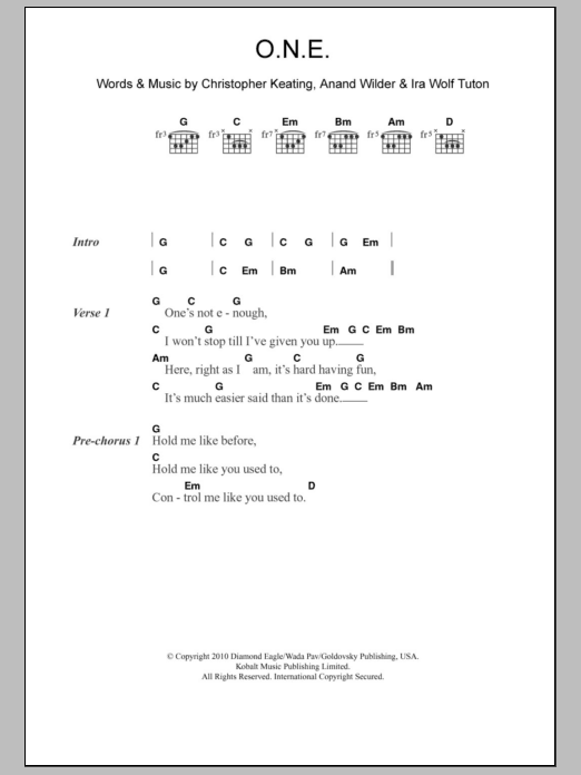 Yeasayer O.N.E. sheet music notes and chords arranged for Guitar Chords/Lyrics