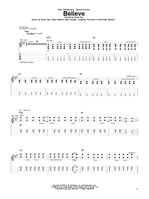 Yellowcard Believe sheet music notes and chords arranged for Guitar Tab