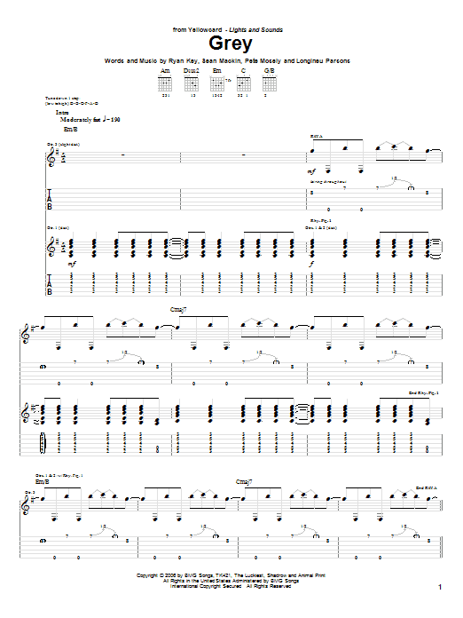 Yellowcard Grey sheet music notes and chords arranged for Guitar Tab