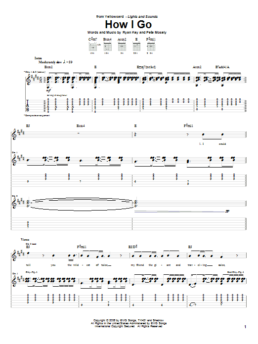 Yellowcard How I Go sheet music notes and chords arranged for Guitar Tab