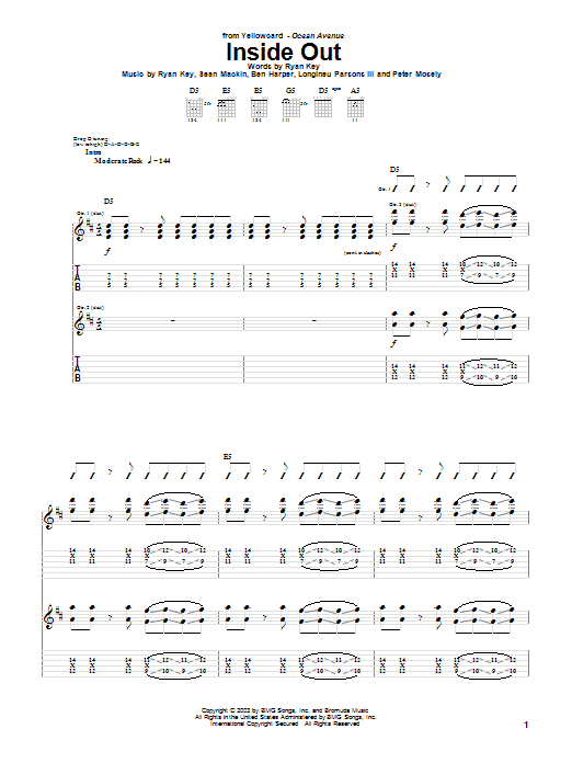 Yellowcard Inside Out sheet music notes and chords arranged for Guitar Tab