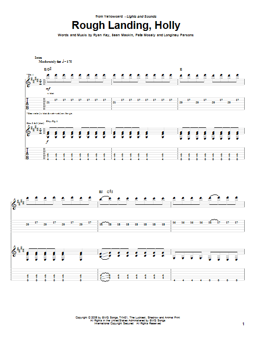 Yellowcard Rough Landing, Holly sheet music notes and chords arranged for Guitar Tab