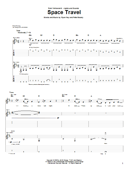 Yellowcard Space Travel sheet music notes and chords arranged for Guitar Tab