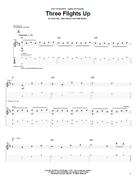 Yellowcard Three Flights Up sheet music notes and chords arranged for Guitar Tab
