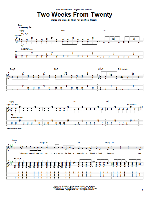 Yellowcard Two Weeks From Twenty sheet music notes and chords arranged for Guitar Tab